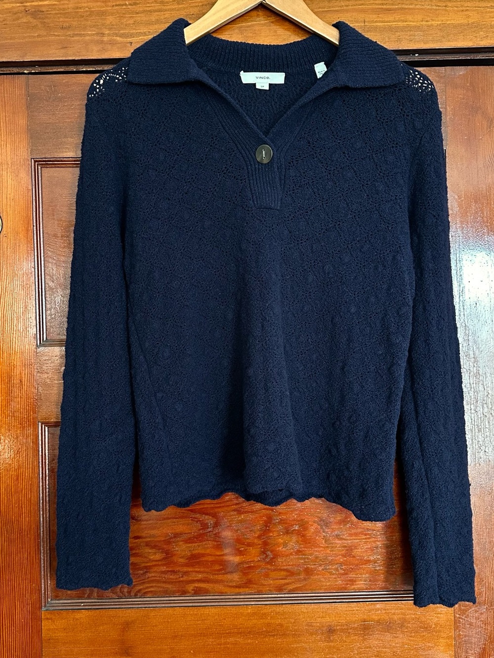 Vince Lace Stitch Long Sleeve Wool Blend Knit Polo Sweater Top Size Small Preppy